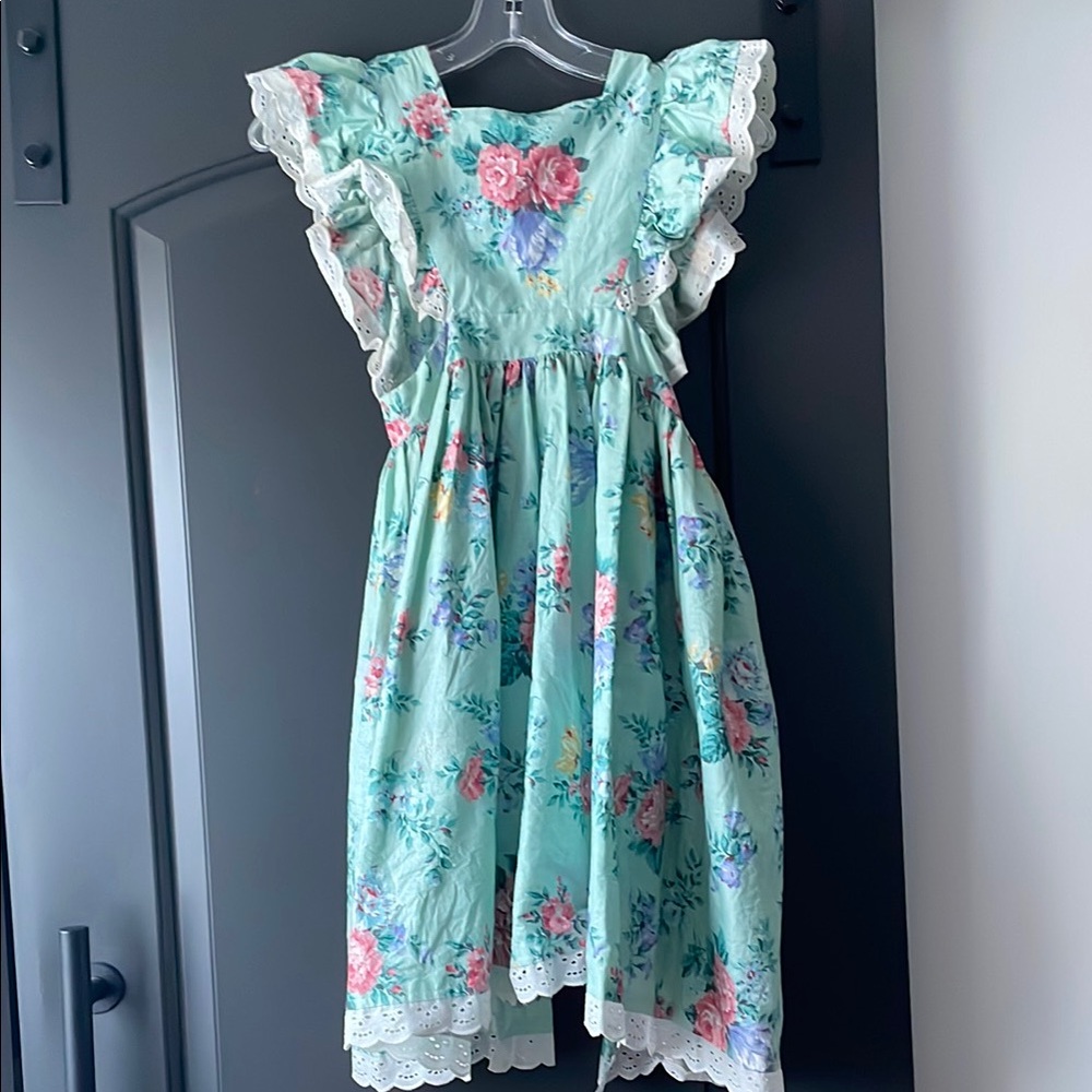 Vintage Pinafore Dress in Floral Print with Lace Trim